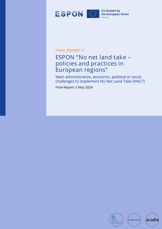 Cover of the final report ESPON "no net land take policies and practices in european regions"