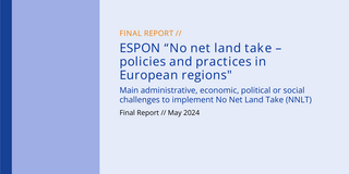 Cover of the final report ESPON "no net land take policies and practices in european regions"