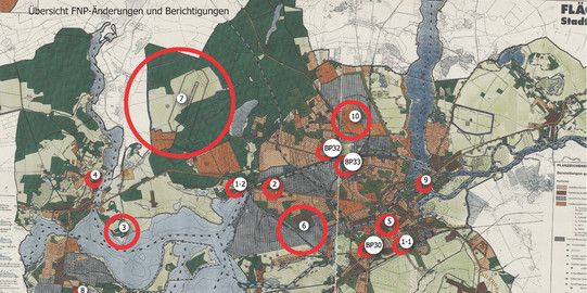 Stellt Änderungsbereiche im Flächennutzungsplan der Stadt Brandenburg an der Havel dar