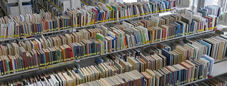 Bookshelves with many books in the departmental library of spatial planning
